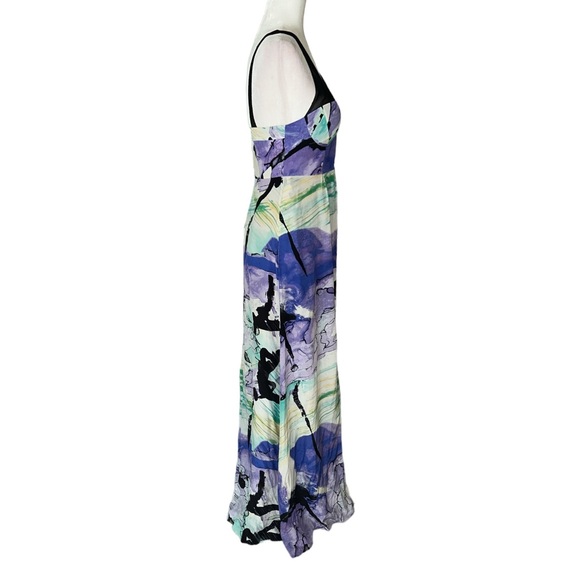 Leifsdottir Anthropologie Silk Lake Reflection Lavender Black Flowy Maxi Dress 4 - Picture 6 of 13